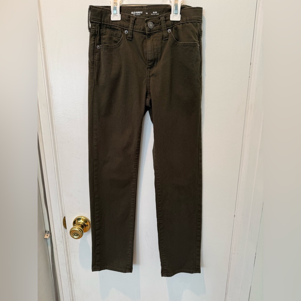 NWOT Boys Size 10 Old Navy Slim 360 Stretch Olive Pants with adjustable waist - Picture 2 of 7